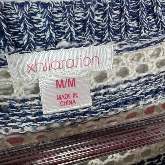 Xhilaration Striped Open Weave Mesh Sweater Blue Cream Medium - Picture 9 of 12